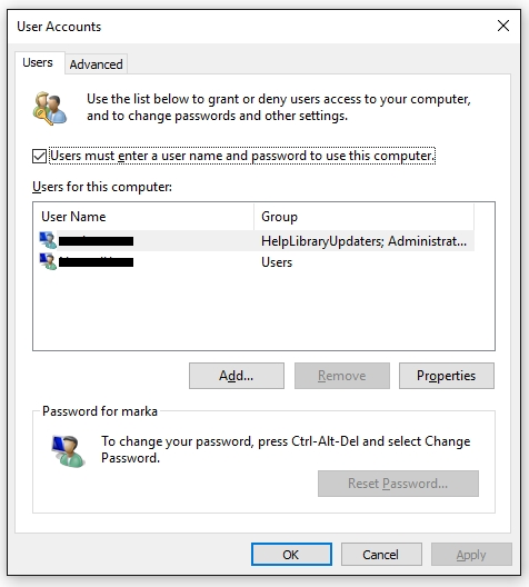 Windows 10 User Account Screen